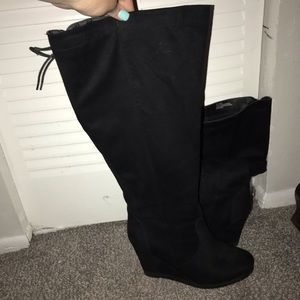 Lane Bryant Knee High Black Wedged Boots Size 10